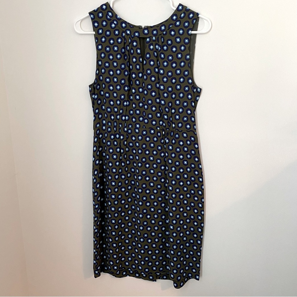 J Crew Sleeveless Green and Blue Geometric Print Short Dress